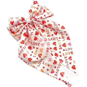 Oversized white bow hair clip with red love hearts and LOVE print pattern for Valentine