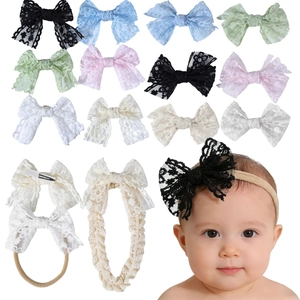Accessoires Cheveux Nœud en Dentelle Ajourée pour Nourrissons Enfants Filles Douces Barrettes Florales Bandeaux Élastiques