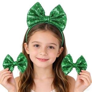 Serre-Tête Et Barrettes À Nœud En Paillettes Vertes Pour Filles Accessoires De Costume Irlandais De La Saint-Patrick Kit De Coiffure