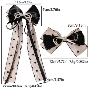 Détails des barrettes à nœud à pois avec perles et rubans pour petites filles