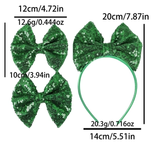 Spécifications détaillées de taille pour le serre-tête et les pinces à nœud vert pailleté