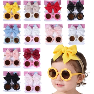 Bandeau À Grand Nœud Pour Bébé Filles Et Lunettes De Soleil Fleur Combinaison Nylon Bandeau Élastique Accessoires Pour Enfants