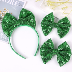 Set d'accessoires cheveux avec nœud à paillettes vertes et serre-tête pour la St Patrick
