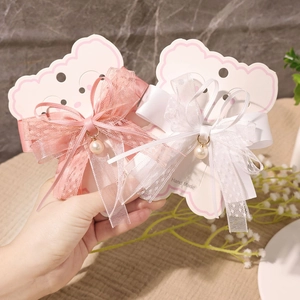 Charming lace hair clips with silk ribbons and imitation pearls for girls, two-piece set