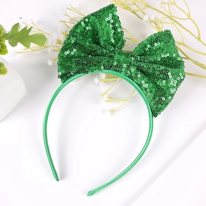 Serre-tête à nœud à paillettes vertes pour enfants accessoire de fête Saint-Patrick