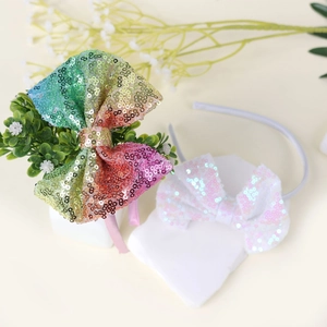 Cerchietti con fiocco di paillettes arcobaleno e bianche per bambine e accessori per feste