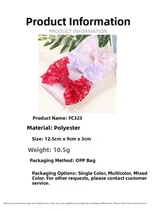 Detail showing red and purple sequined butterfly bows for hair with size information