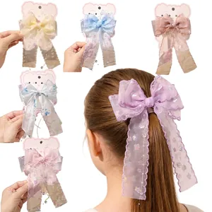 Kinder Mädchen Organza Schleife Haarclips Mit Quaste Künstliche Perle Schmetterling Blumendruck Süße Spitze Band Haarnadel Haarschmuck