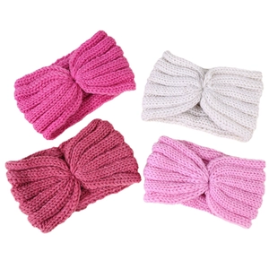 Knit twist headbands in four colors: rose red, cream white, wine red, and light pink