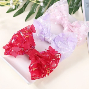 Kids colorful sequin bow hair clips with 3D butterfly decor for girls handmade accessories