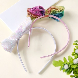 Cerchietti con fiocchi di paillettes arcobaleno e bianchi per bambine, accessori per capelli