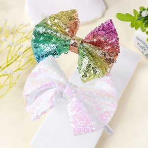 Cerchietto Con Fiocco di Lustrini Brillanti Arcobaleno Bianco Iridescente Grande Fiocco Fascia per Capelli per Festa Festival Donna Bambini Accessori per Capelli