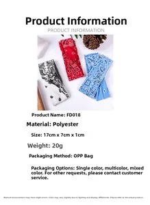 Spécifications détaillées des bandeaux en polyester à motif paisley avec dimensions