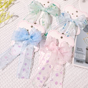 Vierer-Set Chiffon-Haarspangen mit Spitzenbogen, Perlen und Quasten für Mädchen