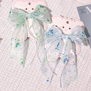 Spitzen-Schmetterlings-Haarspangen mit Perlenquasten-Bändern für Mädchen in Blau