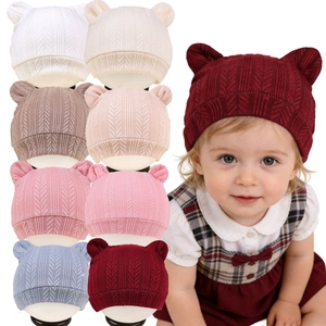 Bonnet en Maille pour Nouveau-né Avec Oreilles d'Ours Mignonnes en Polyester Souple Couvre-chef de Dessin Animé pour Bébés Garçons Filles Accessoire Chaud d'Automne Hiver