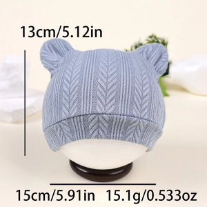 Bonnet en tricot bleu clair pour nouveau-né avec oreilles d'ours et dimensions