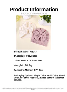 Fiche technique pour bonnets turban bébé avec taille 19x18,5cm et matériau en polyester
