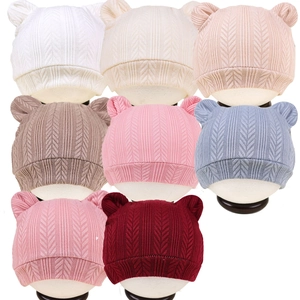 Bonnets en tricot pour nouveau-nés avec oreilles d'ours mignonnes en huit couleurs