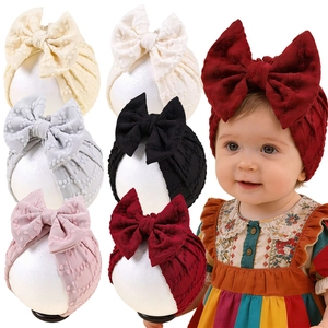Bonnet Turban Pour Bébé Avec Grand Nœud Tricot Doux Texture Gaufre Bonnet D'hôpital Mignon Pour Nouveau-né Fille