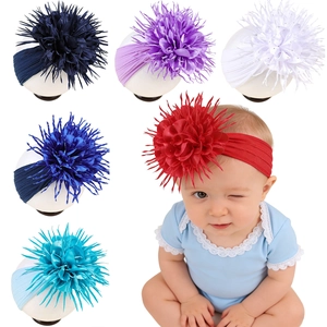 Bandeau Bébé Fille Fleur Géante Fait Main Polyester Bandeau Élastique Souple Avec Strass pour Baptême Fête Photographie