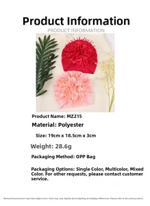 Detailed sizing chart and material specs for the baby floral turban cap in polyester