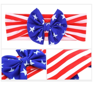 Close-up showing soft cotton texture and starry pattern of the American flag baby headband