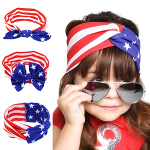 US Flag Baby Headbands Set Stars And Stripes Bowknot Rabbit Ear Twist Stretchy Hair Bands For Toddler Independence Day