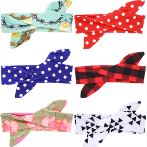 Collage of six cotton baby headbands with bunny ears design in various colorful floral prints