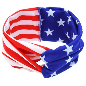 American flag knot headband with patriotic star and stripe pattern for baby girls