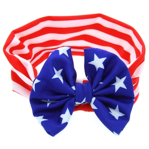 Elastic baby headband with American flag bunny ears bow in red white and blue