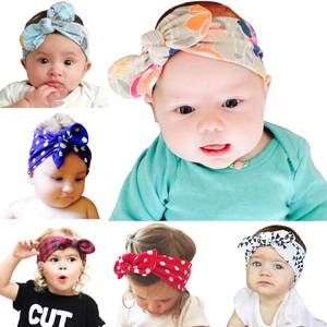 DIY Rabbit Ear Baby Headband Cotton Fabric Knot Bow Hair Band For Newborn Infant Kids Adult Floral Polka Dot Hairband