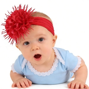 Détail d'un bandeau pour bébé avec double fleur rouge ornée de paillettes brillantes