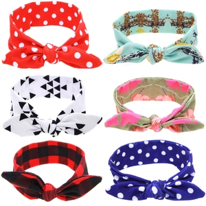 6-piece baby headband set with rabbit ear bows in assorted prints like polka dots and florals