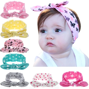 Bandeau Bébé Filles Oreilles de Lapin à Pois Tissu Élastique Doux Bandeau Cheveux Enfants Nœud Papillon Accessoires Mignons