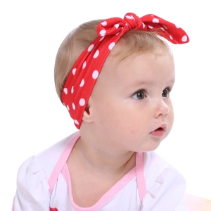 Soft cotton baby headband with red white polka dot rabbit ear knot design