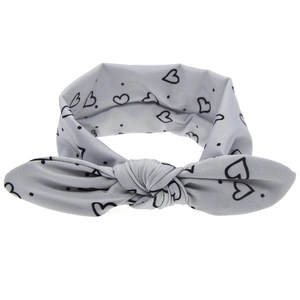 Bandeau gris à pois et cœurs avec oreilles de lapin mignonnes pour petites filles et bébés