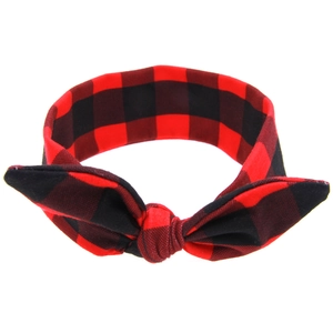 DIY cotton baby headband featuring a classic red and black buffalo plaid rabbit ear bow