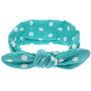 Bandeau à oreilles de lapin bleu lac à pois pour filles en tissu doux et élastique