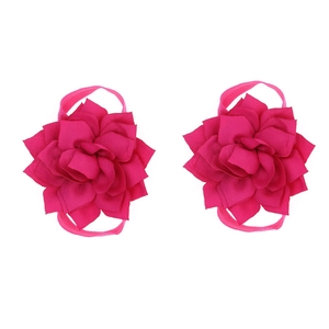 Handgefertigte rosa rote Chiffon-Blumen-Barfußsandalen mit Elastikband für Neugeborene
