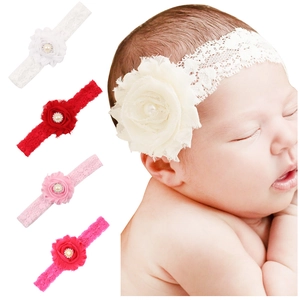 Baby Mädchen Elastisches Spitzen Stirnband Mit Chiffon Blume Künstliche Perle Strass Für Neugeborene Kleinkinder Haarstyling Zubehör