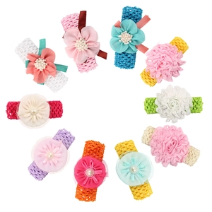Baby Mädchen Elastisches Häkel Stirnband Große Chiffon Blume Künstliche Perle Haarband Für Kinder Handgefertigter Haarschmuck