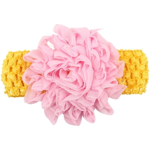 Baby Haarband mit großer rosa Schiffo-Blume und gelbem, elastischem Strickband