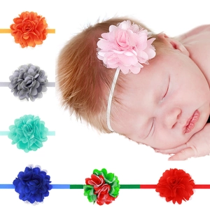 Bandeau Élastique à Fleurs en Mousseline pour Bébé Fille Fait à la Main Accessoires de Coiffure pour Tout-petits