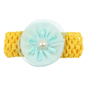 Elastisches Baby-Stirnband mit Chiffon-Perlenblume in Gelb und Mintgrün