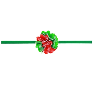 Bandeau élastique pour bébé avec fleur en dentelle satinée rouge et verte sur sangle