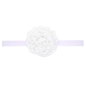 White satin rose baby headband with elastic fabric strap for newborn hair accessories