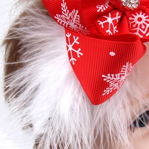 Christmas baby headband with red snowflake bow, sparkling rhinestone and white feathers