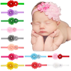 Handmade Baby Flower Headband Chiffon Satin Double Flower Hair Band With Artificial Pearl Rhinestone For Newborn Infant Photography