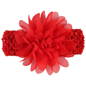 Elastic baby headband with a large red chiffon flower for infant holiday outfits